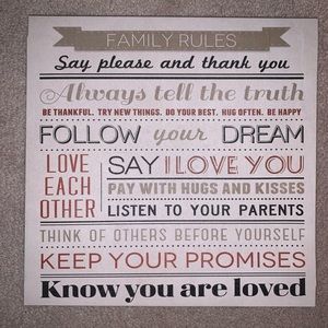 Wall hanging of family rules
